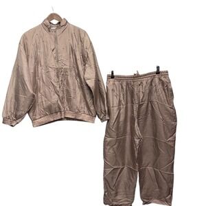 VTG Womens Bomber Jacket Pants Tracksuit 100% Silk Lightweight Size L Lounge Coz